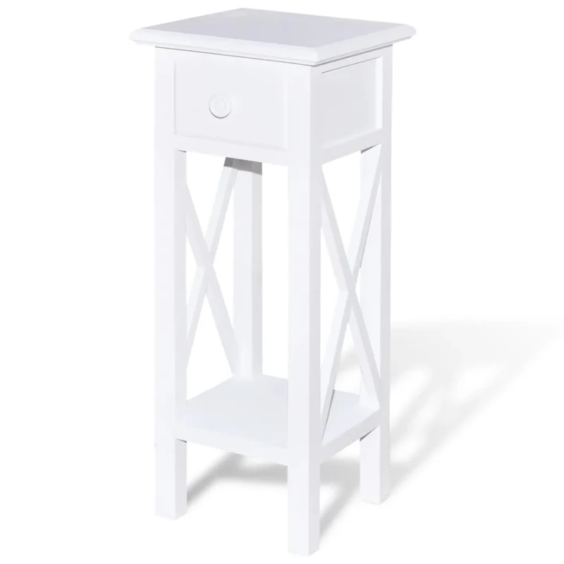 Table d'appoint petit meuble avec tiroir en MDF + bois de pin blanc DEC032341