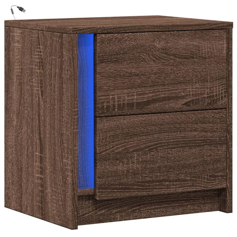 Table de chevet avec tiroirs et LED en bois ingénierie marron DEC032795