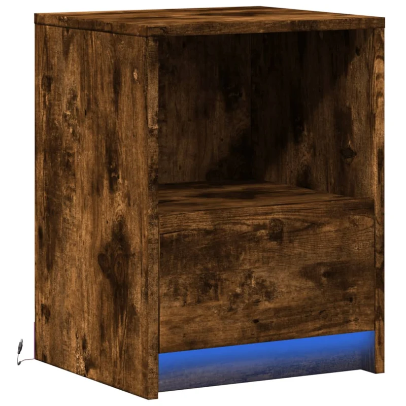 Table de chevet avec tiroir et LED 38 x 34 x 50 cm en bois d'ingénierie marron DEC032789