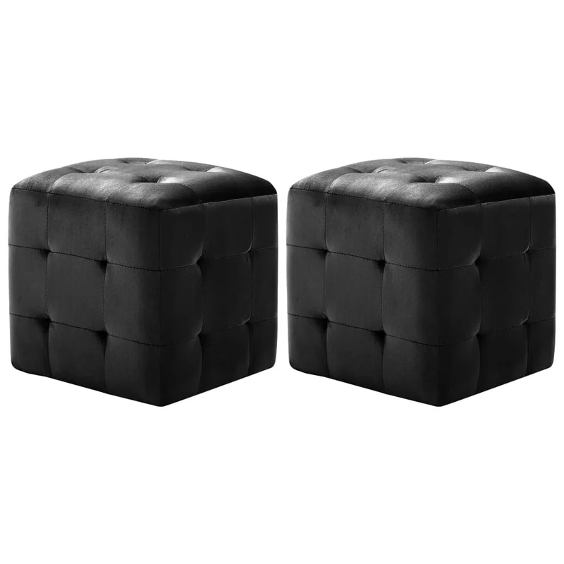 Lot de 2 tabourets poufs repse-pieds 30 x 30 x 30 cm tissu velours noir capitonné DEC032759