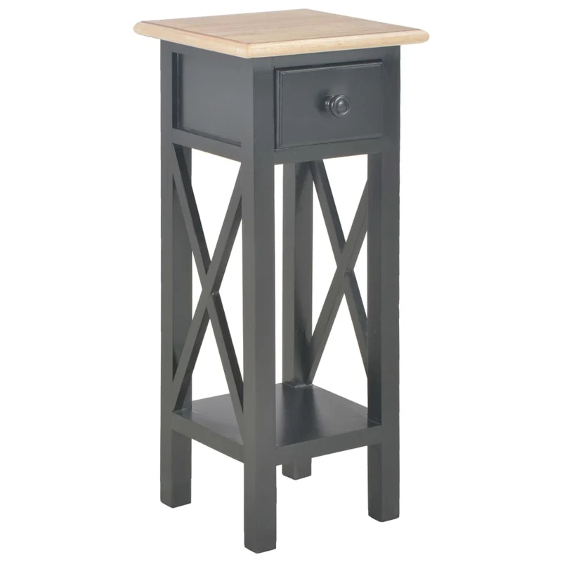 Table d'appoint bout de canapé avec tiroir 27 x 27 x 65,5 cm MDF + bois de pin noir DEC032475