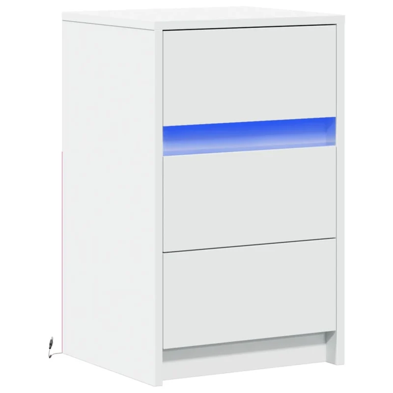 Table de chevet avec 3 tiroirs et LED 38 x 34 x 61 cm en bois d'ingénierie blanc DEC032765
