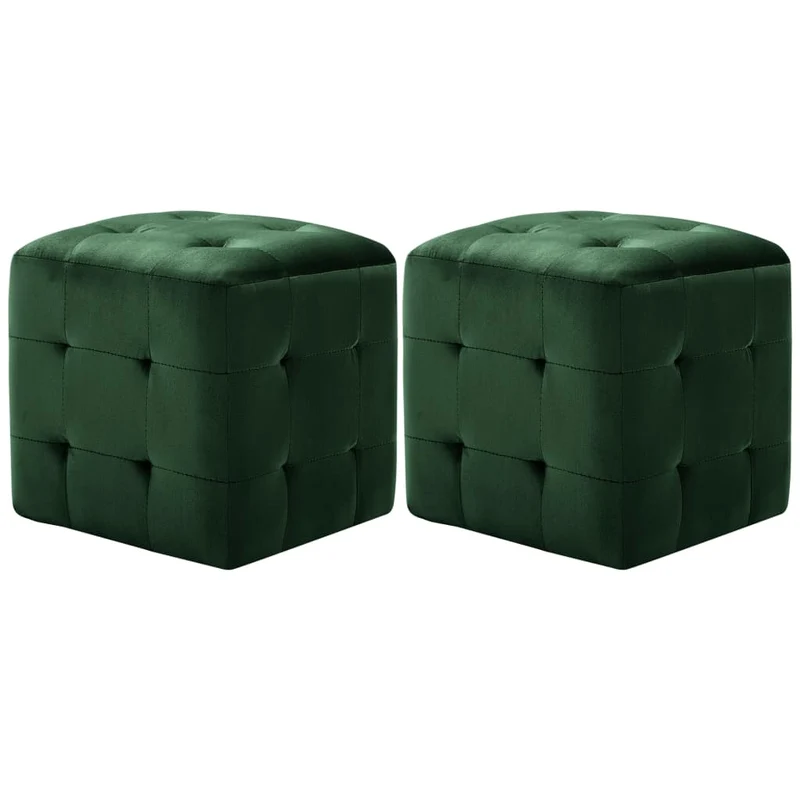 Lot de 2 tabourets poufs repose-pieds 30 x 30 x 30 cm tissu velours vert capitonné DEC032761
