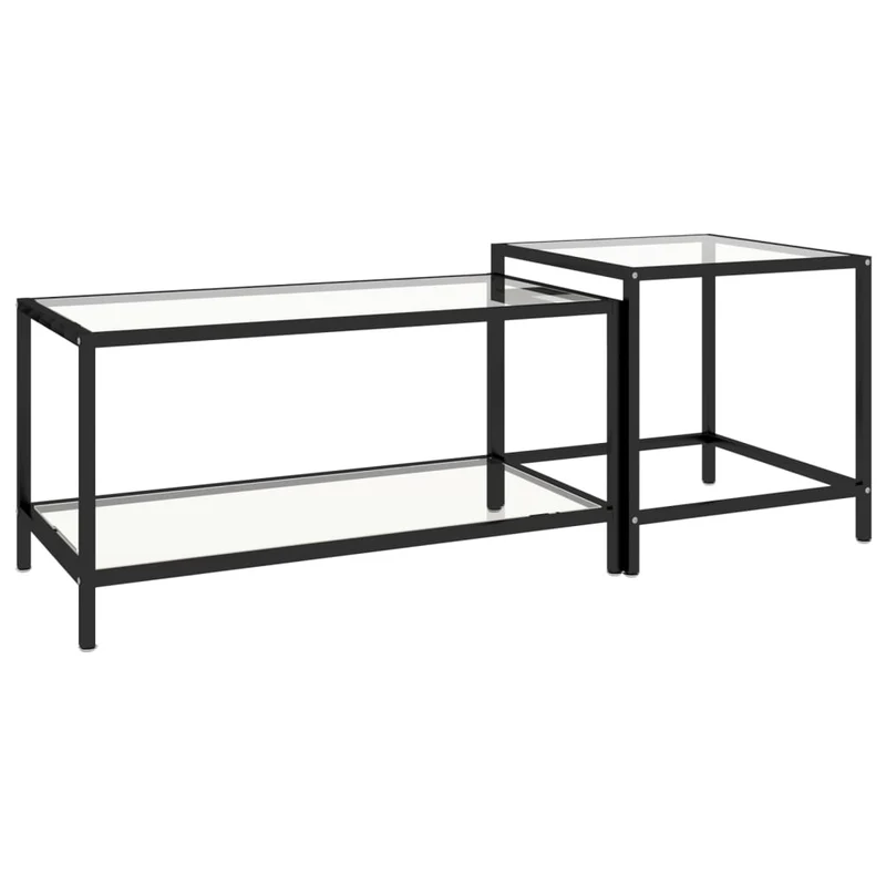 Lot de 2 tables basse tables d'appoint en verre trempé transparent et acier DEC032747