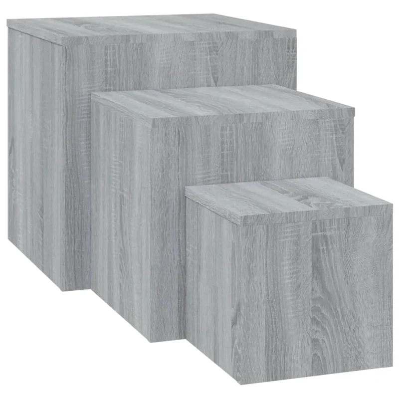 Lot de 3 tables d'appoint support de plante en bois d'ingénierie gris DEC032671