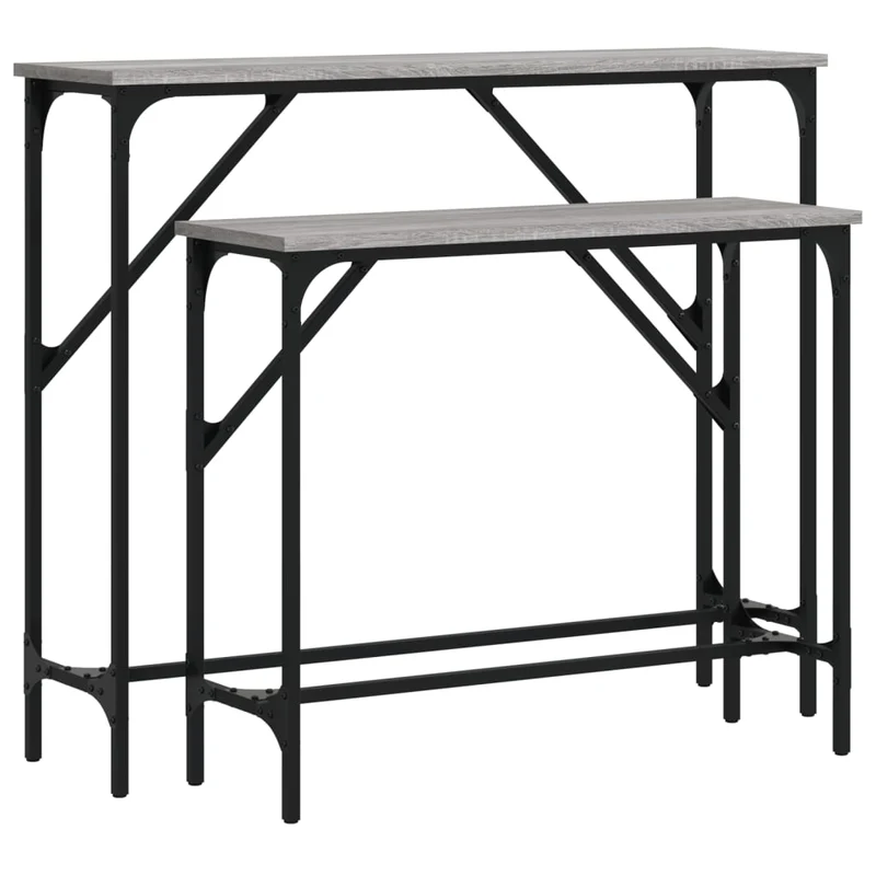 Lot de 2 tables d'appoint console en bois d'ingénierie gris et métal DEC032600
