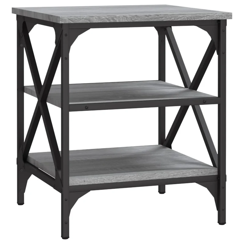 Table d'appoint avec étagères 40 x 42 x 50 cm bois d'ingénierie gris et acier DEC032528