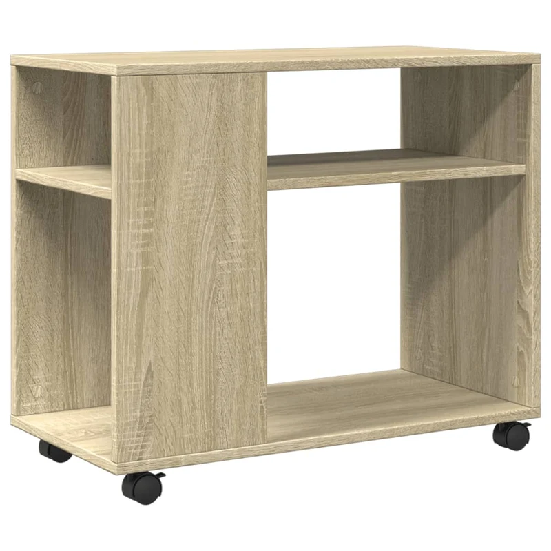 Table d'appoint console bout de canapé sur roulettes en bois d'ingénierie couleur chêne DEC032331