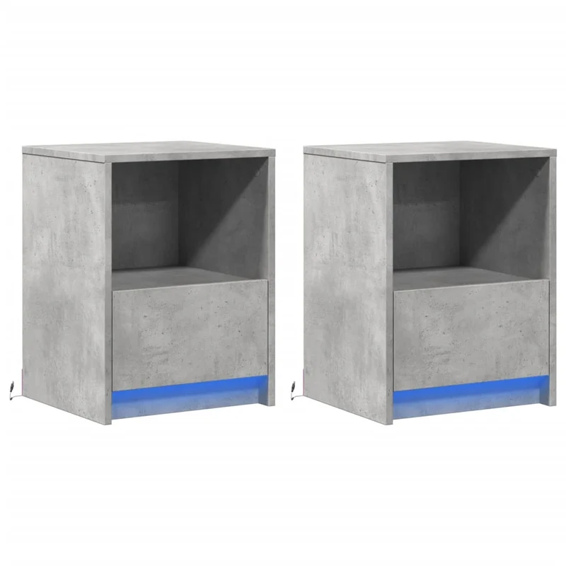 Lot de 2 tables de chevet avec tiroir et LED 38 x 34 x 50 cm en bois d'ingénierie couleur gris béton DEC032854