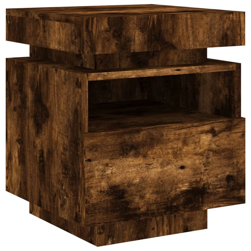 Table de chevet avec tiroir et LED 40 x 39 x 48,5 cm en bois d'ingénierie marron DEC032770