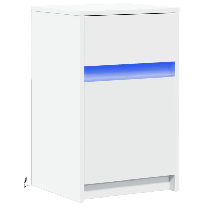 Table de chevet avec tiroir et LED 38 x 34 x 61 cm en bois d'ingénierie blanc DEC032769