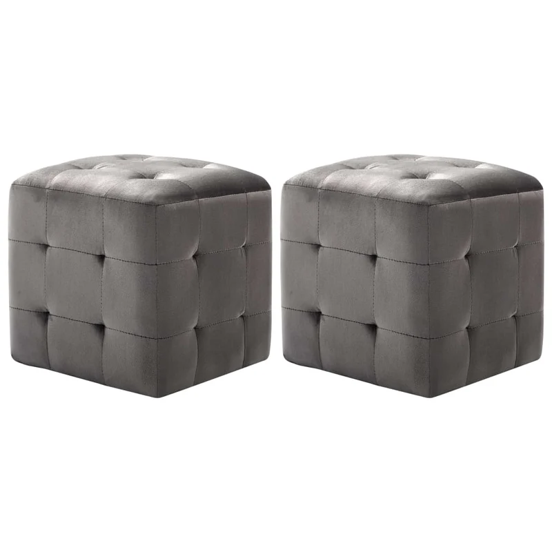 Lot de 2 tabourets poufs repose-pieds 30 x 30 x 30 cm en tissu velours gris capitonné DEC032758