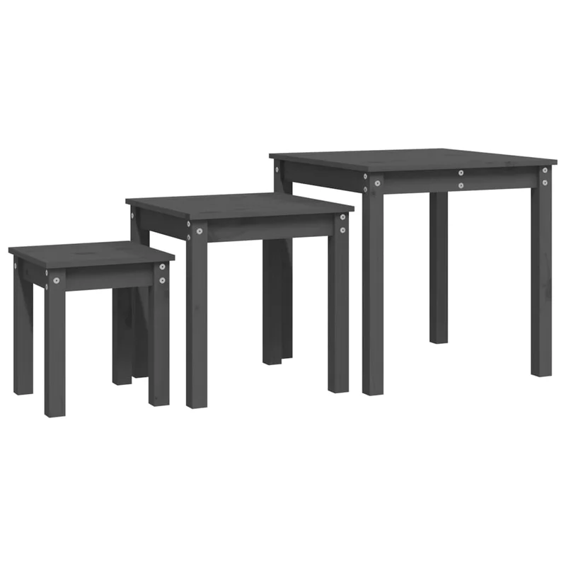 Lot de 3 tables d'appoint gigognes en bois de pin gris DEC032721