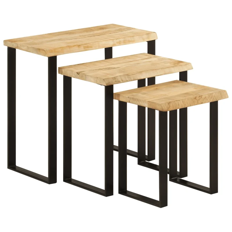 Lot de 3 tables d'appoint gigognes en bois de manguier massif et acier DEC032691