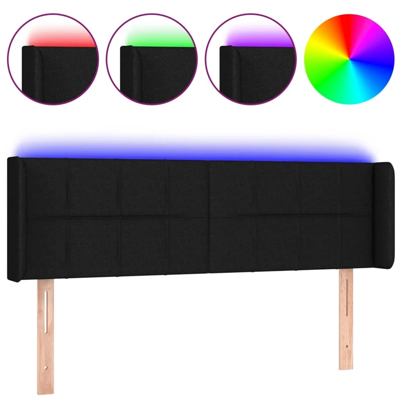 Tête de lit accessoire couchage chambre à coucher meuble à LED 147 x 16 x 78/88 cm tissu noir TDL0200687