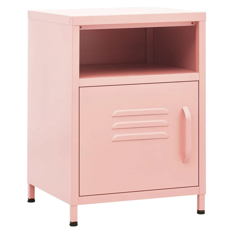 Table de chevet avec tiroir et compartiment avec porte 35 x 35 x 51 cm acier rose DEC034554