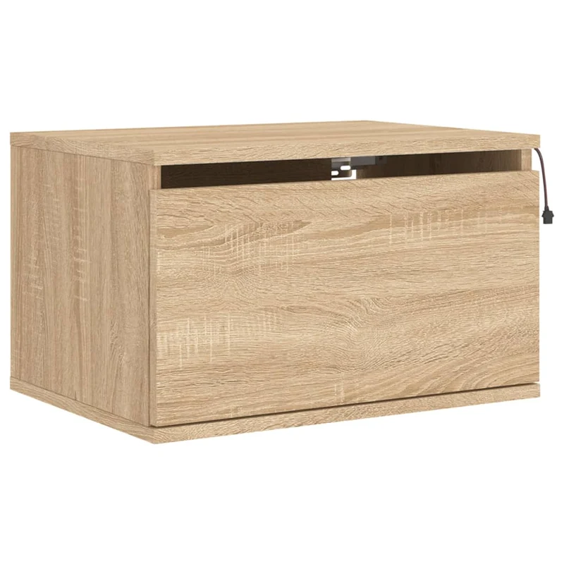 Table de chevet murale avec lumières LED et tiroir 50 x 36 x 30 cm en bois d'ingénierie couleur chêne DEC034193