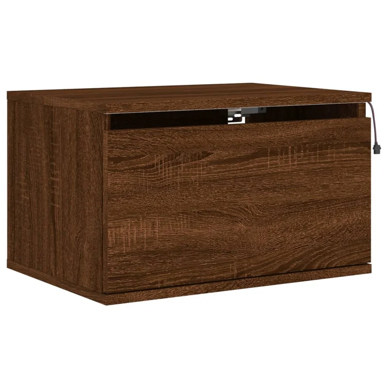 Table de chevet murale avec lumières LED et tiroir 50 x 36 x 30 cm bois d'ingénierie chêne marron DEC034185