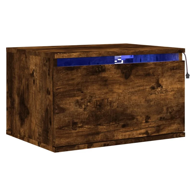Table de chevet murale avec lumières LED et tiroir 50 x 36 x 30 cm en bois d'ingénierie couleur chêne fumé DEC034170