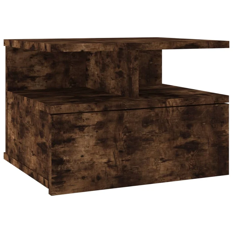 Table de chevet murale avec tiroir et étagères 40 x 31 x 27cm bois ingénierie marron DEC033921