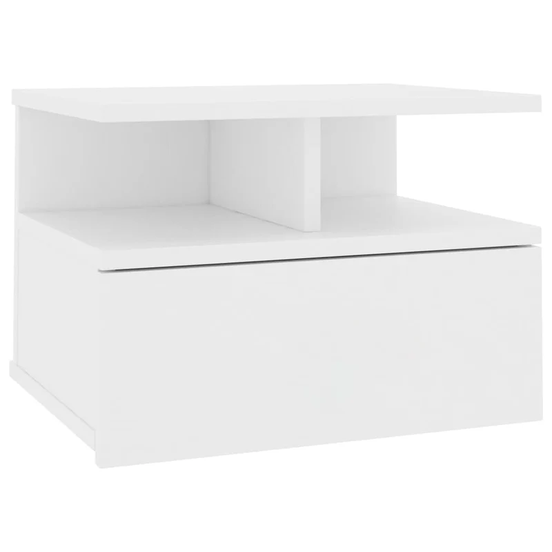 Table de chevet murale avec tiroir et compartiments 40 x 31 x 27 cm bois d'ingénierie blanc DEC033917