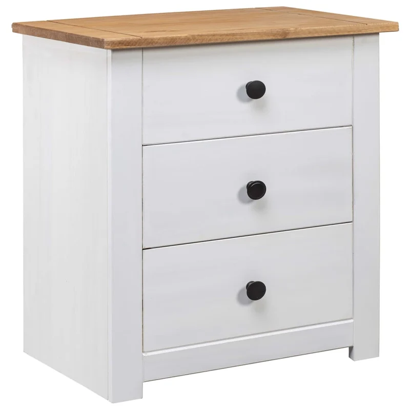 Table de chevet avec 3 tiroirs 46 x 40 x 57 cm bois de pin massif blanc DEC033412