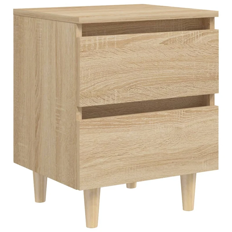 Table de chevet 2 tiroirs avec pieds en pin 40 x 35 x 50 cm bois d'ingénierie couleur chêne DEC033260