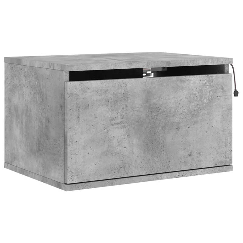 Table de chevet murale avec lumières LED avec tiroir 50 x 36 x 30 cm bois d'ingénierie gris DEC034197