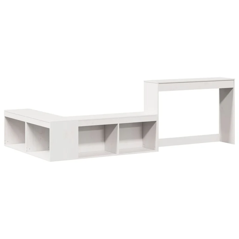 Table de chevet avec bureau design en forme de L en bois de pin massif blanc DEC033116