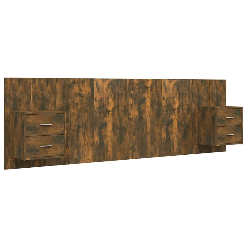 Tête de lit accessoire couchage chambre à coucher meuble avec chevet intégré étagère MDF marron clair TDL0205845