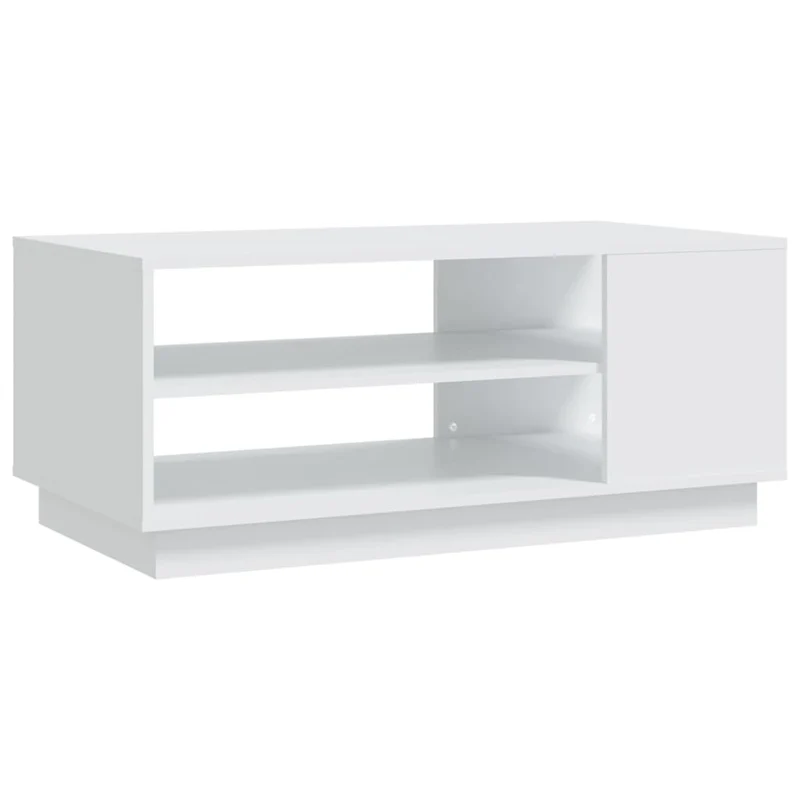 Table basse de salon avec étagères design moderne 102 x 55 x 43 cm bois d'ingénierie blanc DEC037833