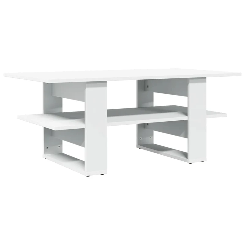 Table basse de salon avec étagère design moderne 102 x 55 x 42 cm bois d'ingénierie blanc DEC037830