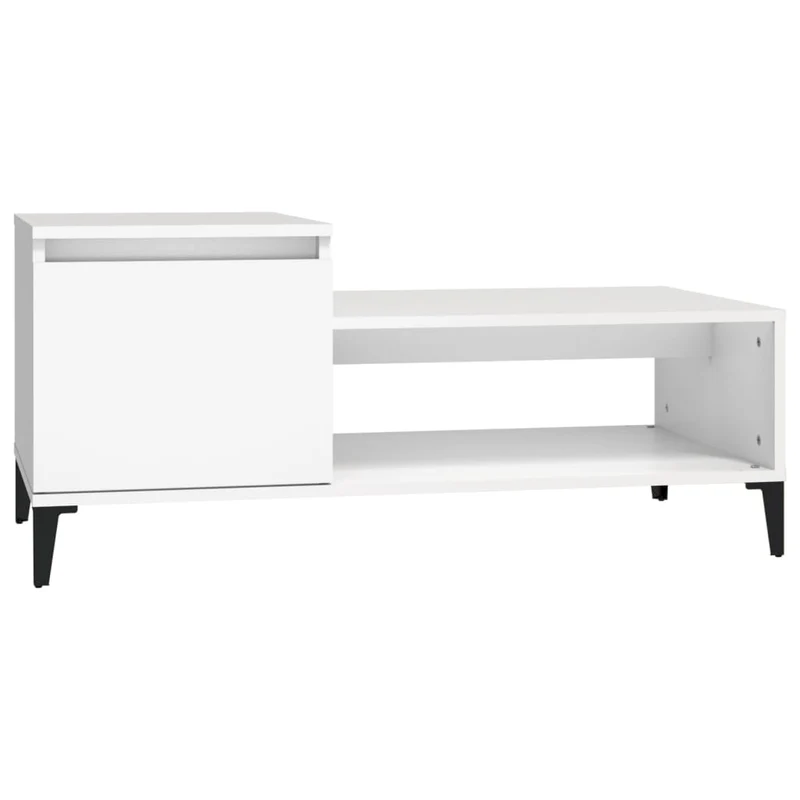 Table basse de salon avec compartiment de rangement design moderne 100 x 50 x 45 cm bois d'ingénierie blanc et métal DEC037795