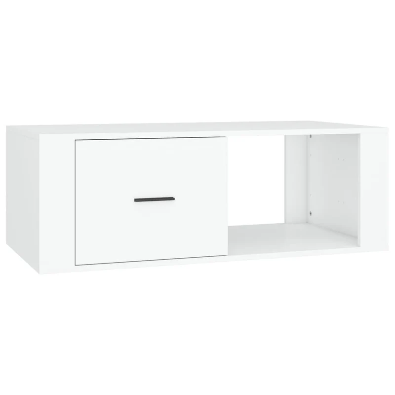 Table basse de salon avec tiroir design moderne 100 x 50,5 x 35 cm bois d'ingénierie blanc DEC037782