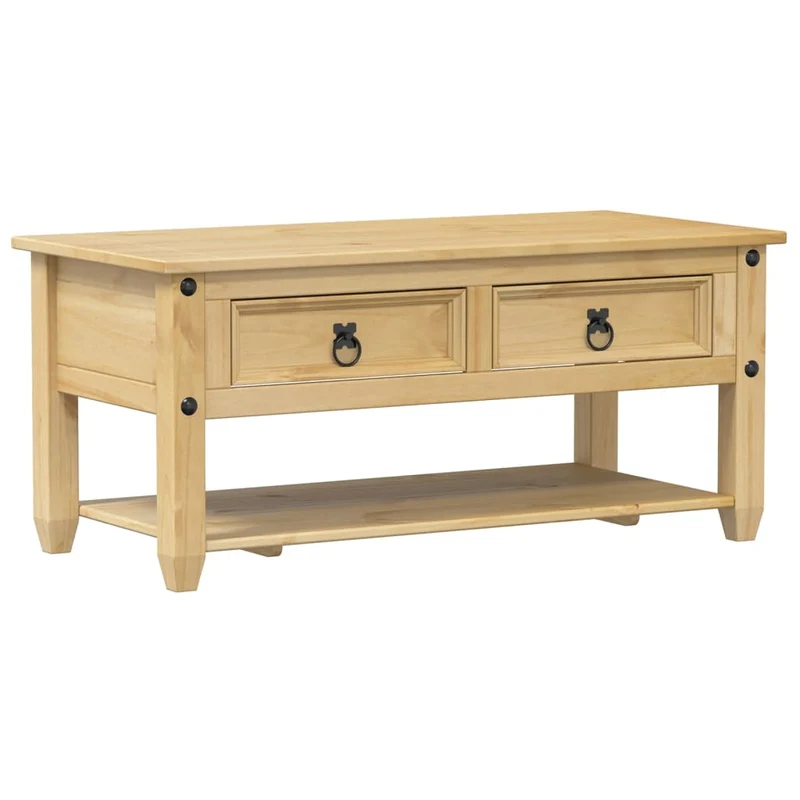 Table basse de salon design rustique avec tiroirs 100 x 48 x 45 cm bois de pin massif DEC037762