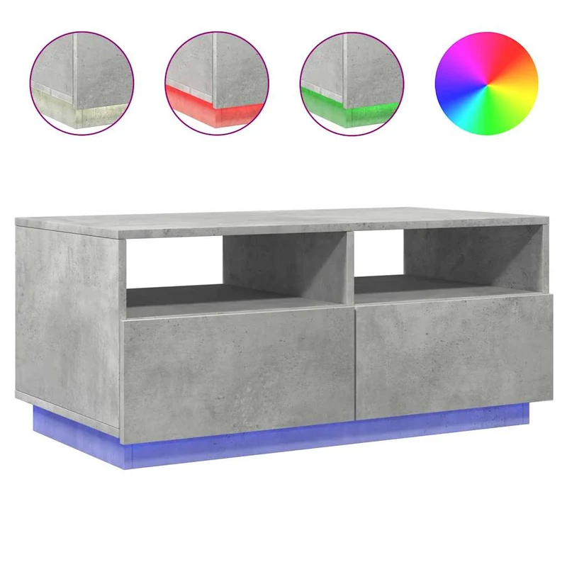 Table basse de salon avec tiroir design moderne avec lumières LED 90 x 49 x 40 cm bois d'ingénierie gris DEC037665