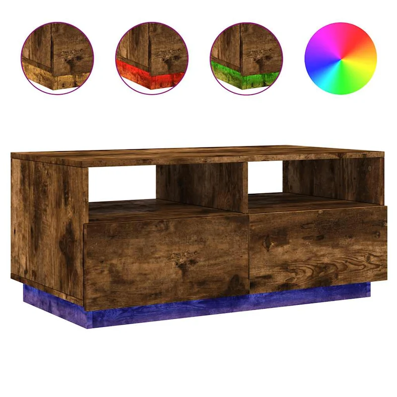 Table basse de salon avec tiroir design moderne avec lumières LED 90 x 49 x 40 cm bois d'ingénierie marron DEC037623