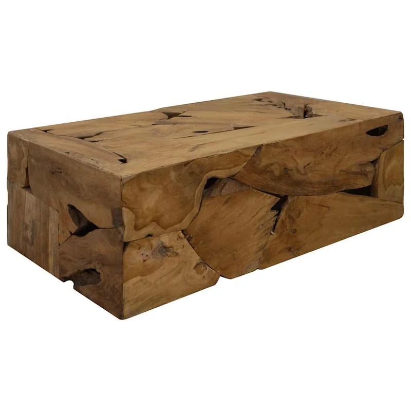 Table basse de salon design rustique 90 x 50 x 30 cm teck véritable marron DEC037221