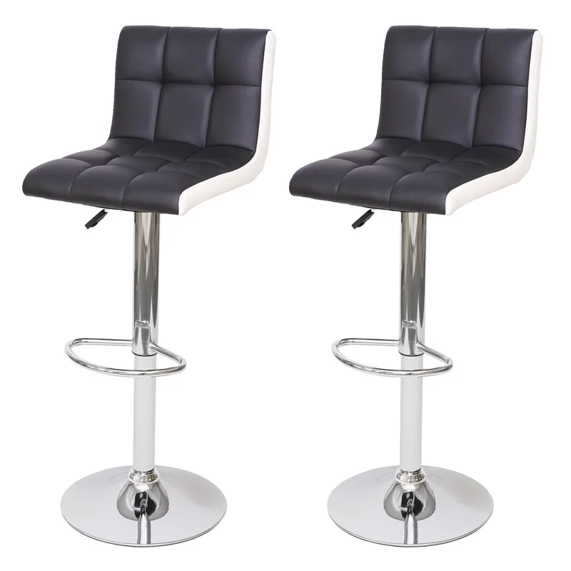 Lot de 2 tabourets de bar chaises de comptoir réglable en hauteur en PVC noir et blanc piètement chromé 04_0000150