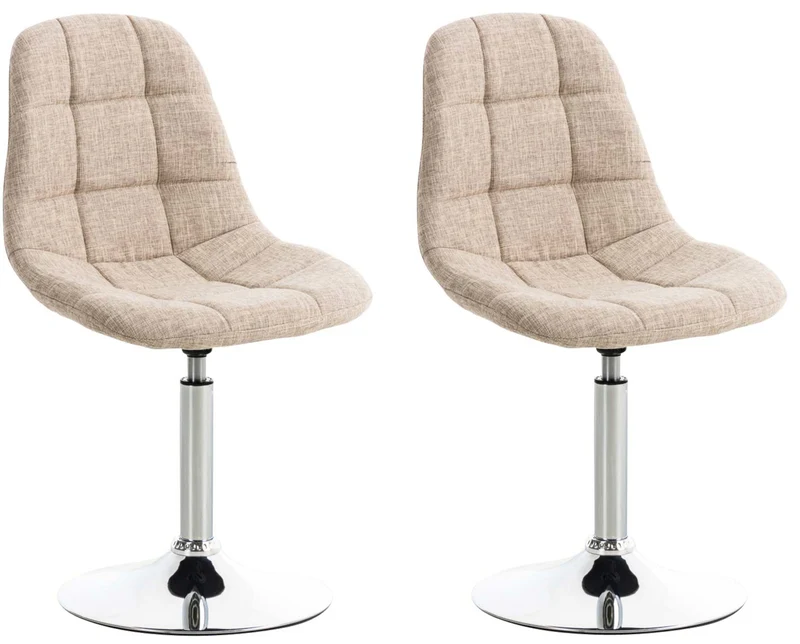 Lot de 2 chaises design moderne coutures décoratives carrées en tissu cème et métal chromé 10_0001705