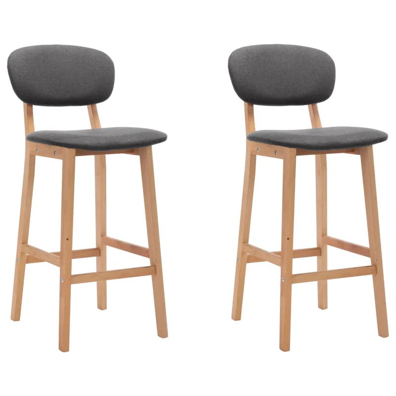 Lot de 2 tabourets de bar chaises hautes avec repose-pied intégré en tissu gris foncé et bois DEC029706
