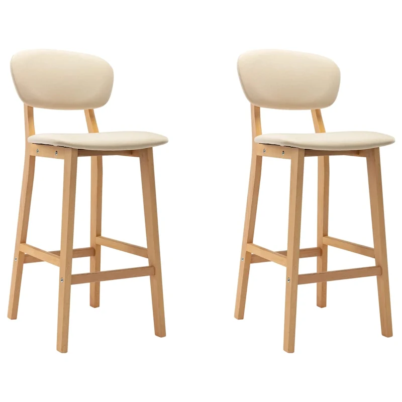 Lot de 2 tabourets de bar chaises hautes avec dossier et repose-pied en tissu crème et bois DEC029659