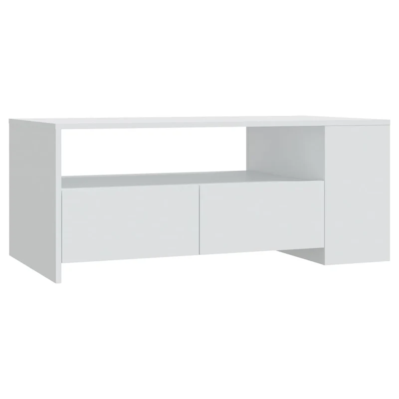 Table basse de salon avec tiroir design moderne 102 x 55 x 42 cm bois d'ingénierie blanc DEC037832