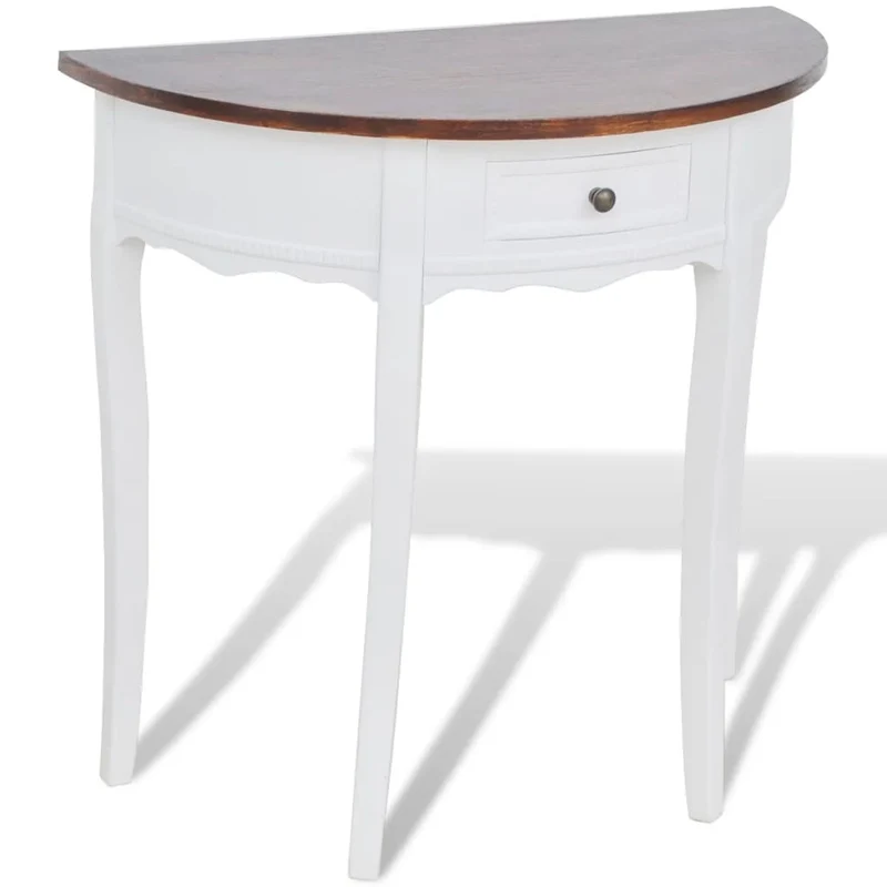 Table d'appoint console d'entrée meuble de salon avec tiroir plateau demi-rond en MDF blanc DEC031629