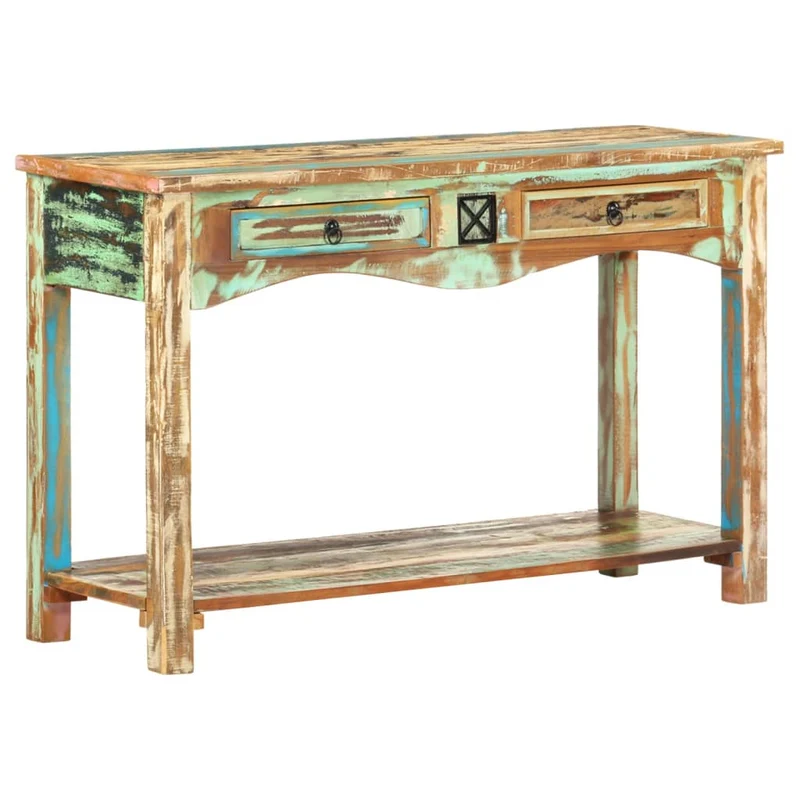 Table d'appoint console d'entrée meuble de salon avec tiroirs 120 x 40 x 75 cm bois solide de récupération multicolore DEC031558