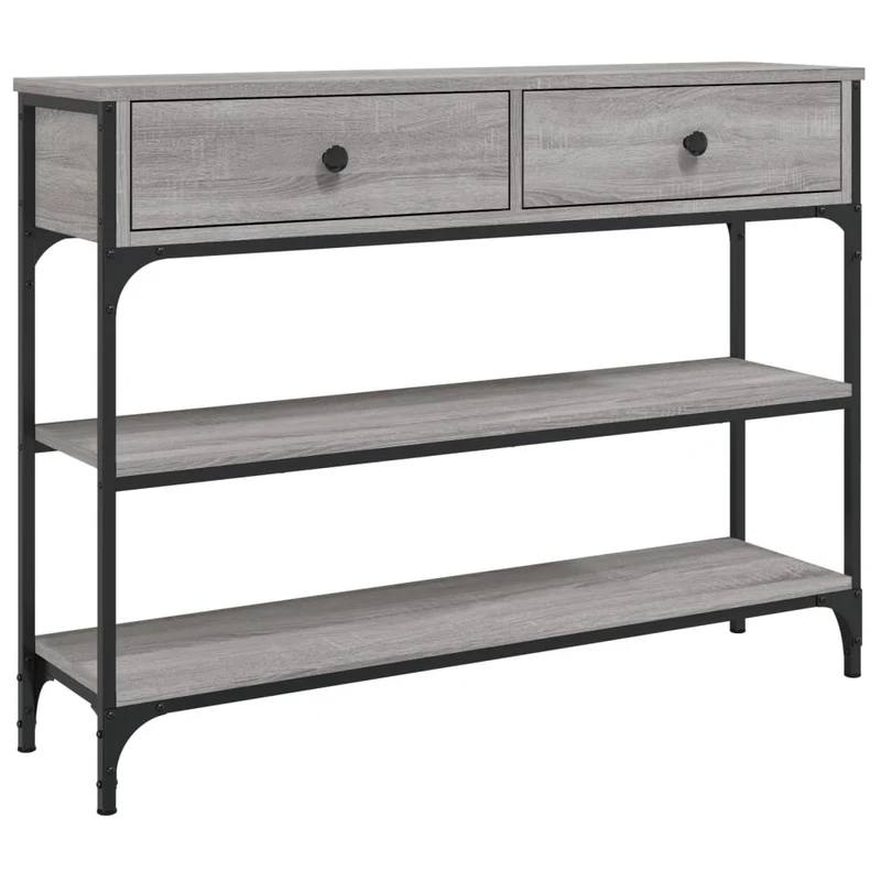Table console d'entrée fonctionnel et stylé avec étagères et tiroirs 100 x 25 x 75 cm bois d'ingénierie gris et métal DEC032186