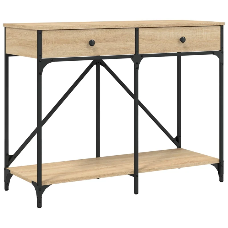 Table console d'entrée fonctionnel et stylé avec tiroirs 100 x 39 x 78,5 cm bois d'ingénierie et métal DEC031919