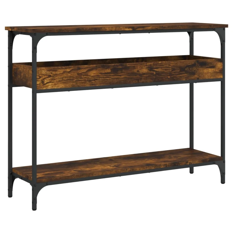 Table console d'entrée fonctionnel et stylé avec étagères 100 x 29 x 75 cm bois d'ingénierie et métal DEC031638