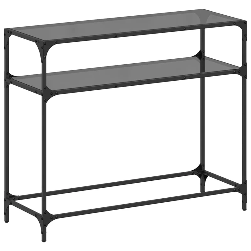 Table console d'entrée fonctionnel et stylé avec étagères 98 x 35 x 81 cm acier noir et verre DEC031346