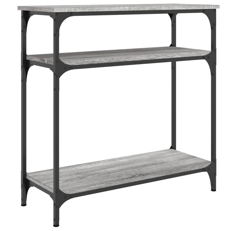 Table console d'entrée fonctionnel et stylé avec étagères 75 x 29 x 75 cm bois d'ingénierie gris et métal DEC032238